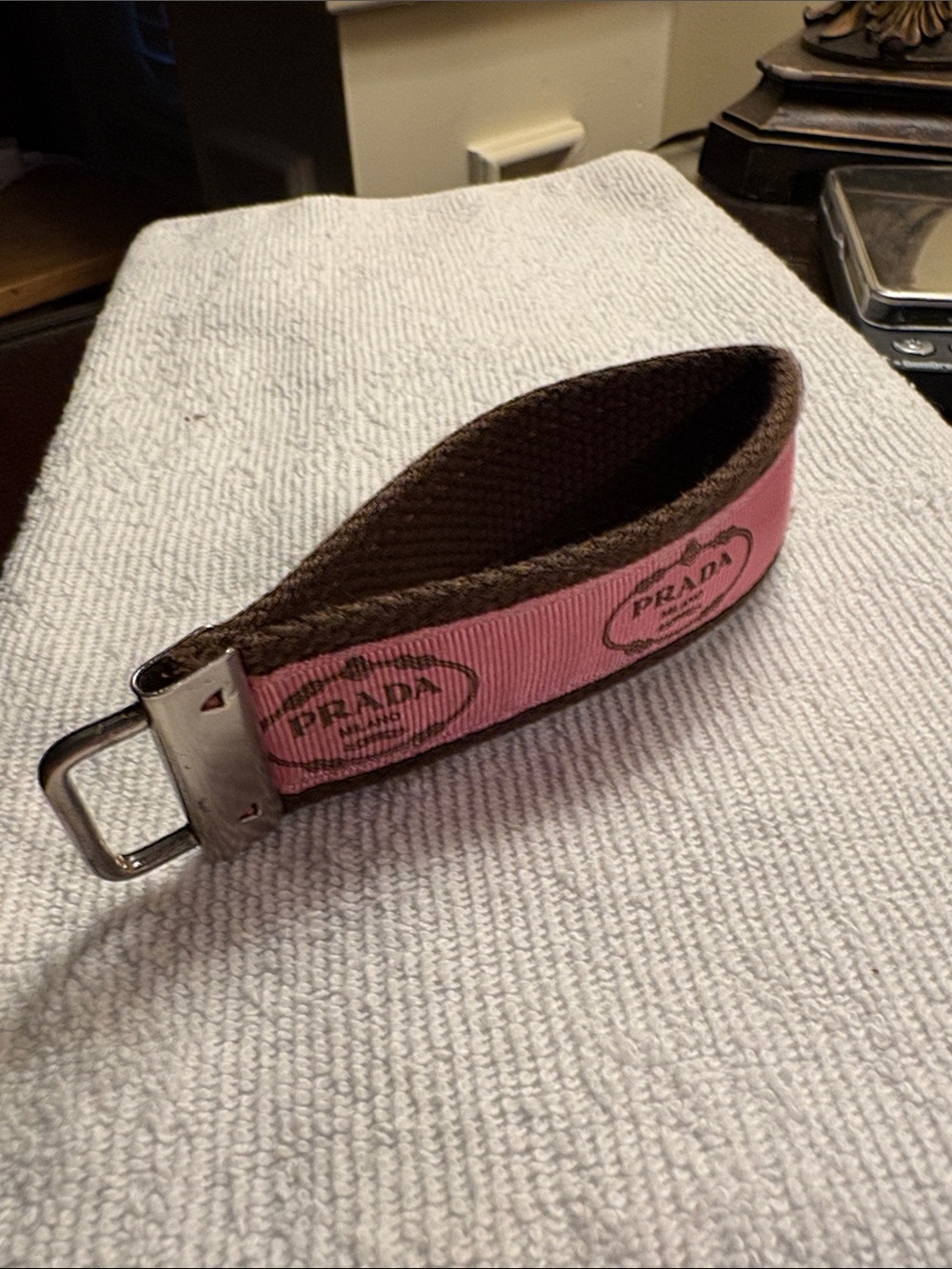 Vintage Prada Pink and Brown Webbing Key Loop